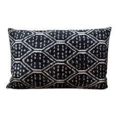 VELVET IKAT PILLOW COVER BLACK SILVER Q11 
